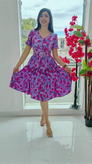 Vestido Corto Floral Morado con Volantes