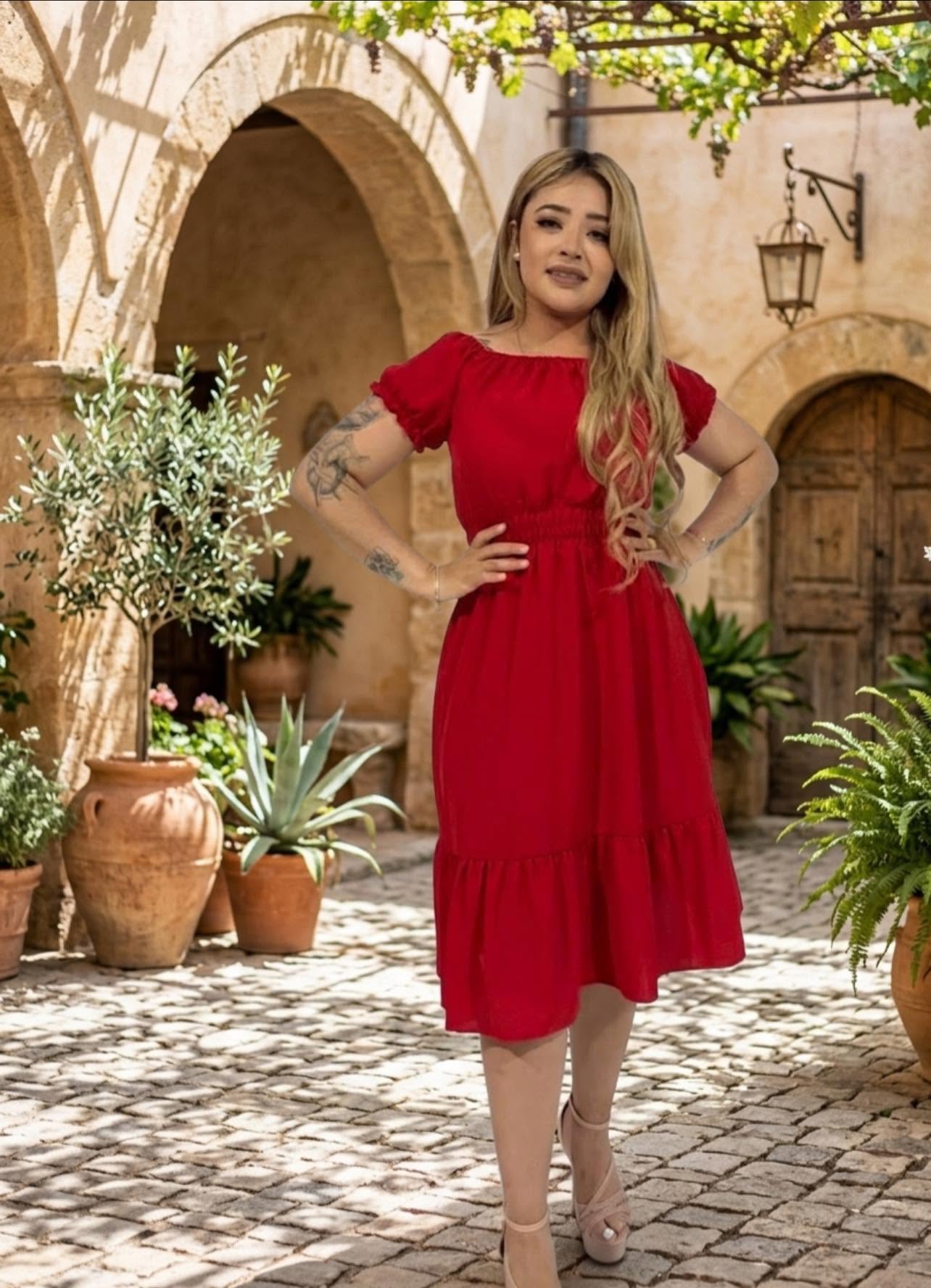 Vestido midi Color Rojo
